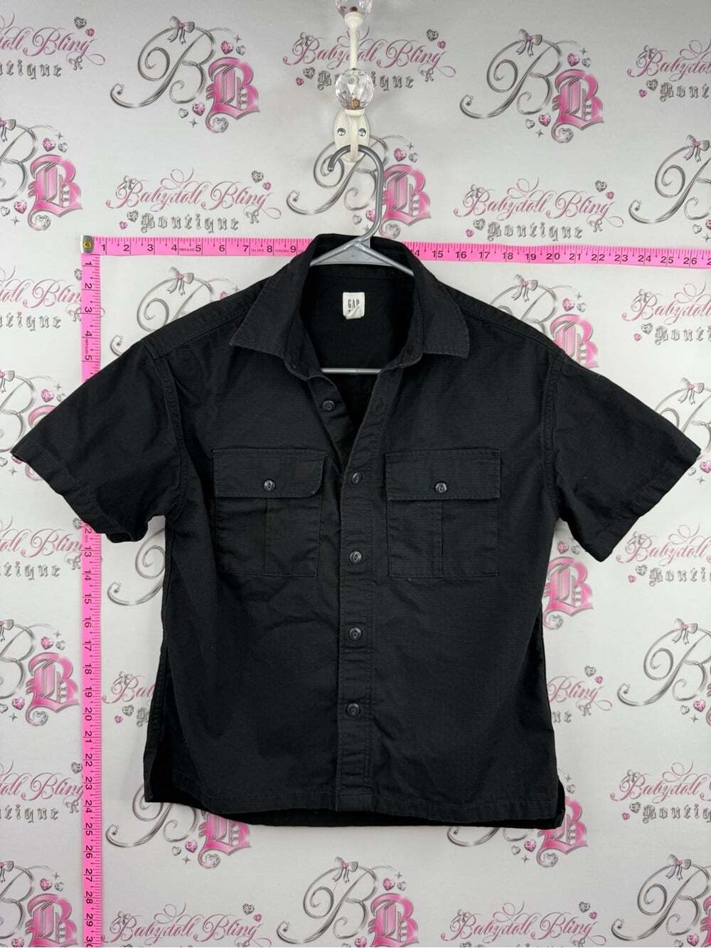 GAP Black Short-Sleeve Button Front Shirt